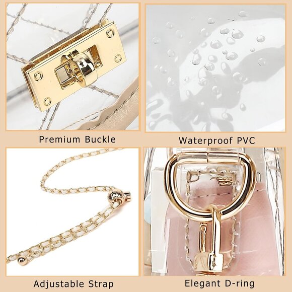 Clear Bag for Stadium Events Clear Purse for Women Quilted PVC Clear Crossbody B - Picture 4 of 6